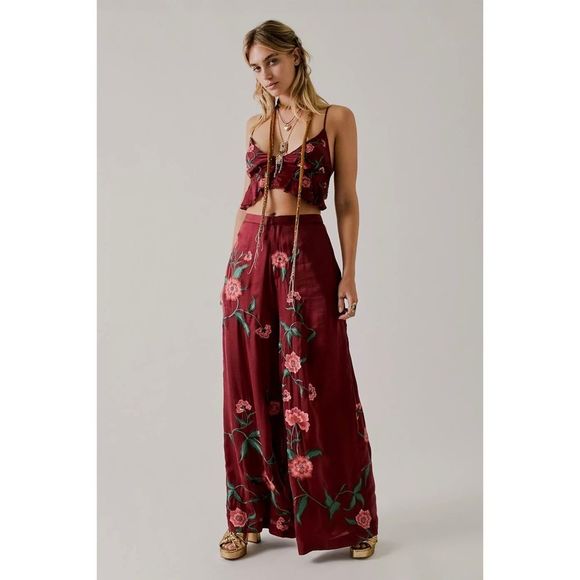 Free People x Anna Sui Poppy Embroidered Top & Pants Set